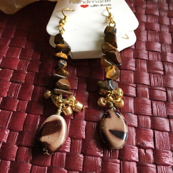 Tiger's Eye Chip Jewelry Set – Bracelet & Earrings – Natural Stone Beads - Picture 3 of 4